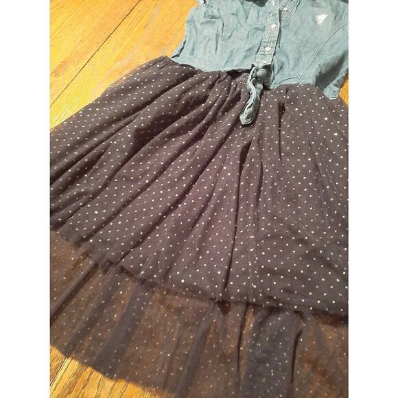 Girls Medium Size 10-12 Guess Kids Sleeveless Denim Tulle High Low Skirt Dress - Picture 4 of 5